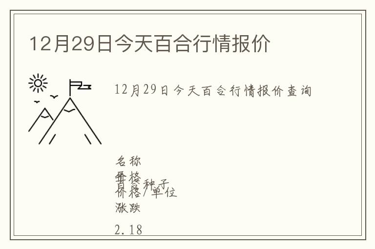 12月29日今天百合行情報價