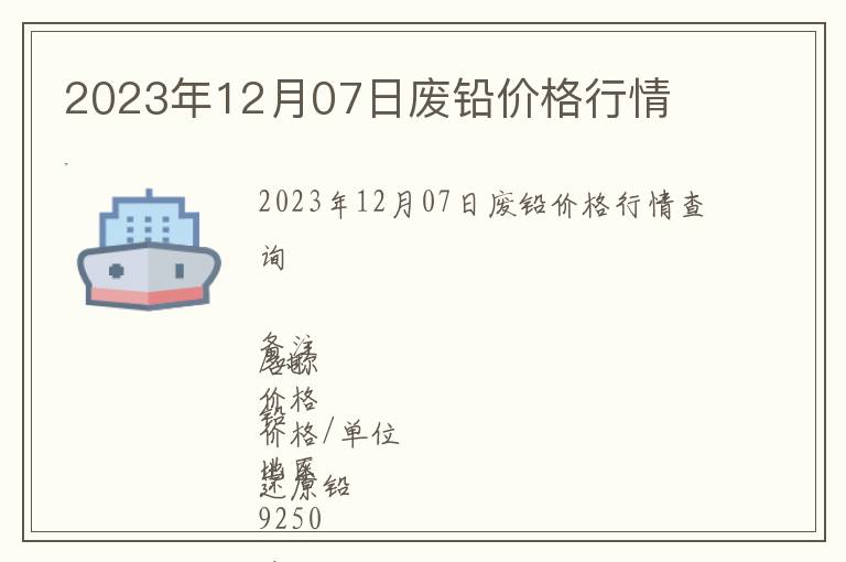 2023年12月07日廢鉛價格行情
