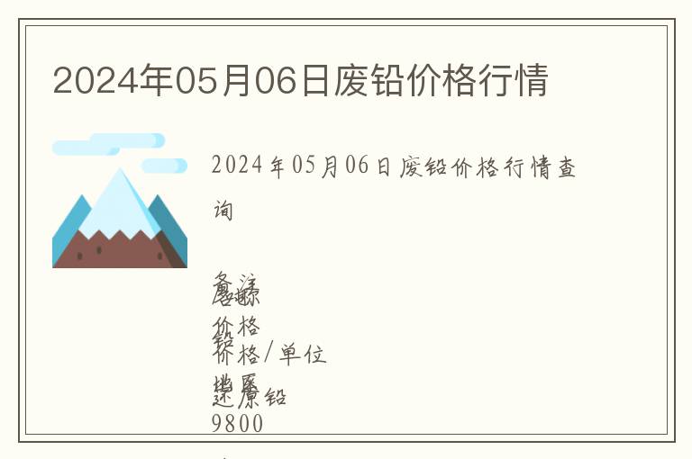 2024年05月06日廢鉛價格行情
