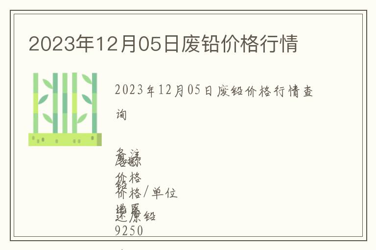 2023年12月05日廢鉛價格行情