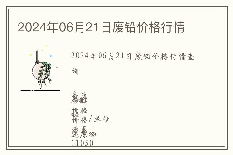 2024年06月21日廢鉛價格行情