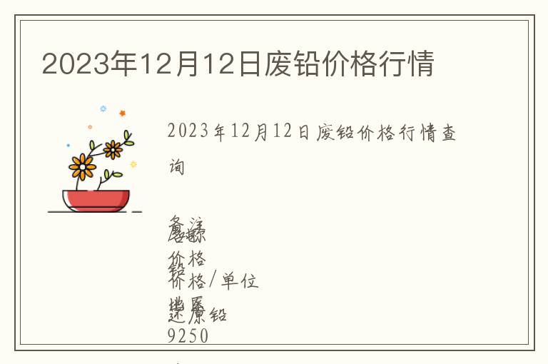 2023年12月12日廢鉛價格行情
