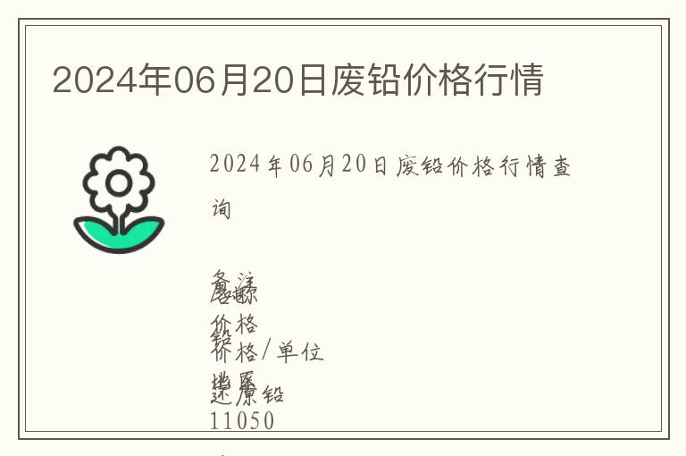 2024年06月20日廢鉛價格行情