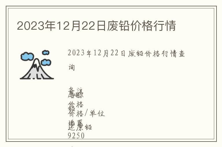 2023年12月22日廢鉛價格行情