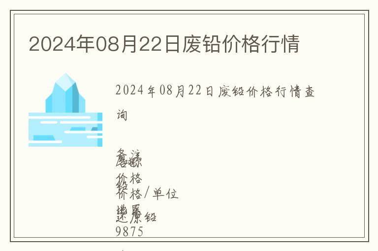 2024年08月22日廢鉛價(jià)格行情