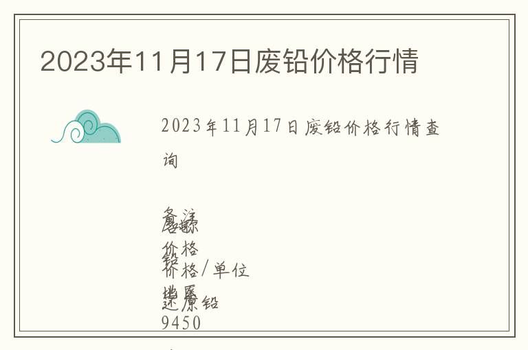 2023年11月17日廢鉛價格行情