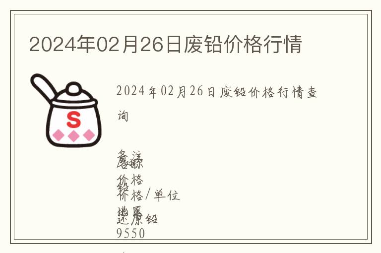 2024年02月26日廢鉛價格行情