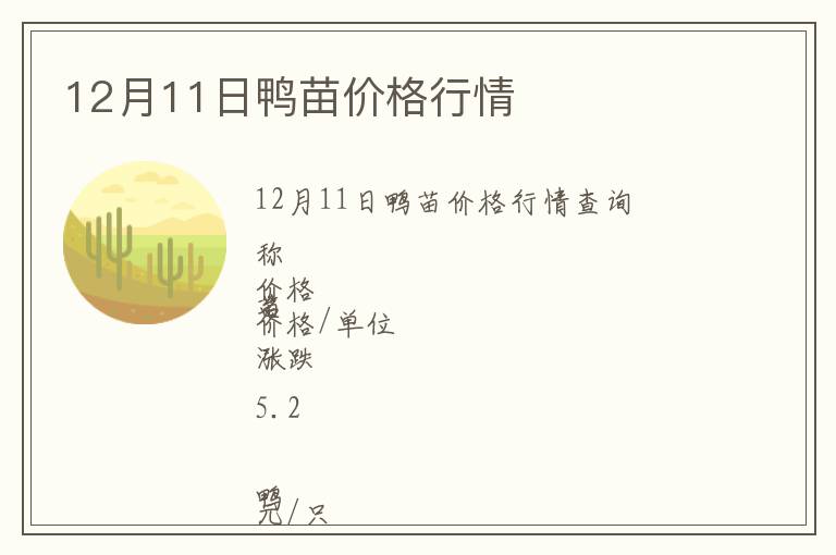 12月11日鴨苗價格行情