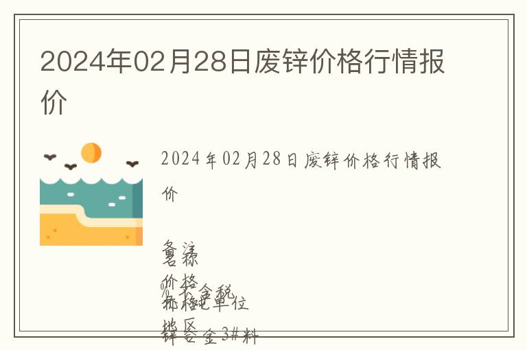 2024年02月28日廢鋅價格行情報價