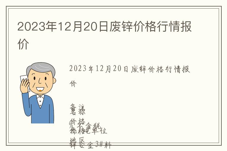 2023年12月20日廢鋅價格行情報價