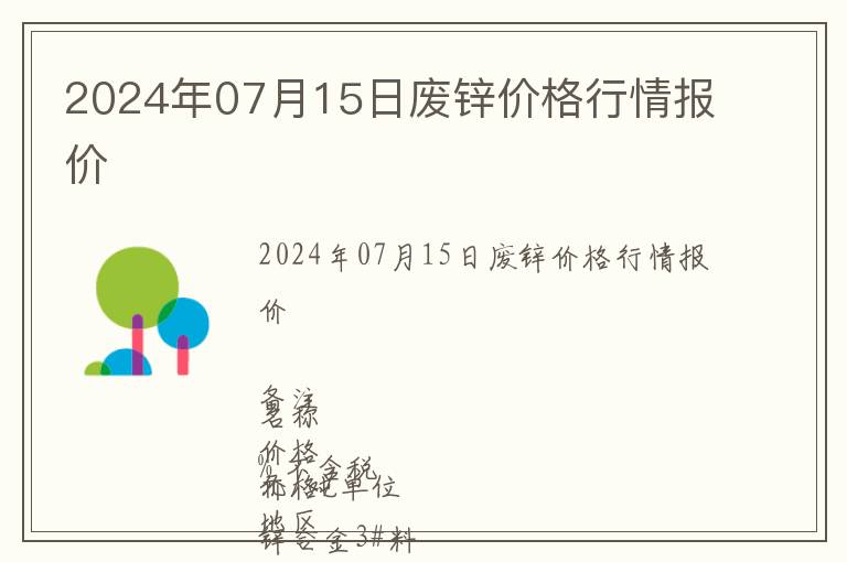 2024年07月15日廢鋅價格行情報價