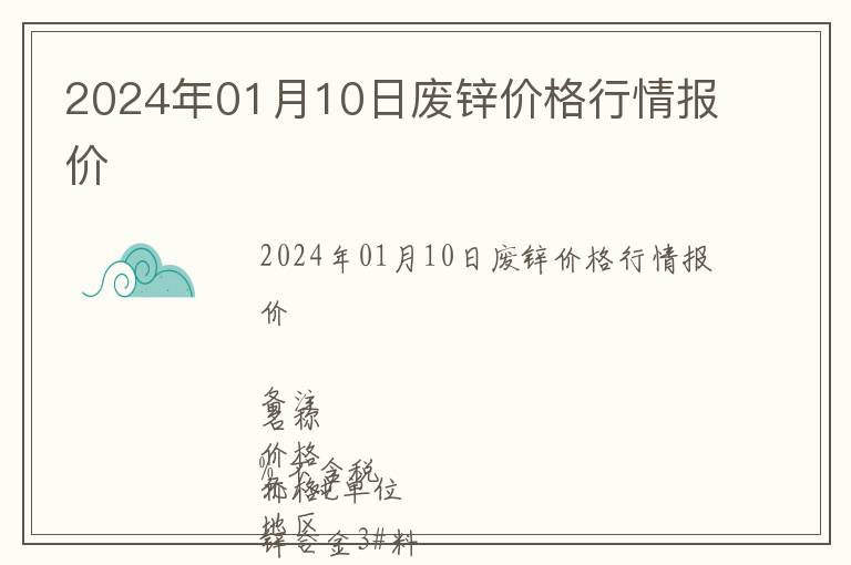2024年01月10日廢鋅價格行情報價