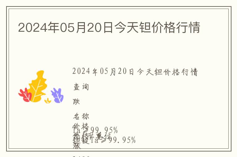 2024年05月20日今天鉭價格行情