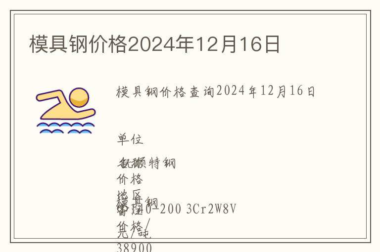 模具鋼價(jià)格2024年12月16日