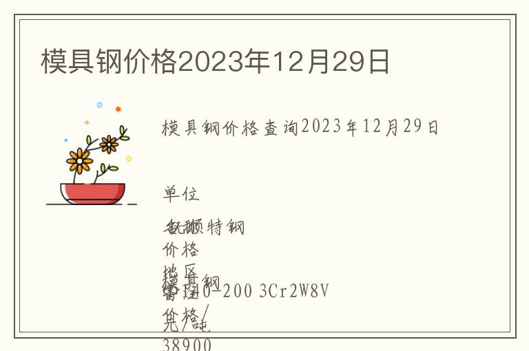 模具鋼價格2023年12月29日