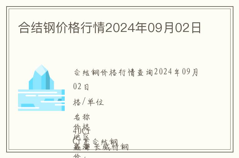 合結鋼價格行情2024年09月02日