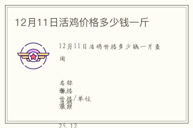 12月11日活雞價格多少錢一斤