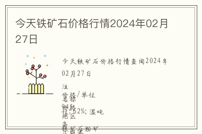今天鐵礦石價格行情2024年02月27日