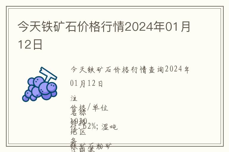 今天鐵礦石價格行情2024年01月12日