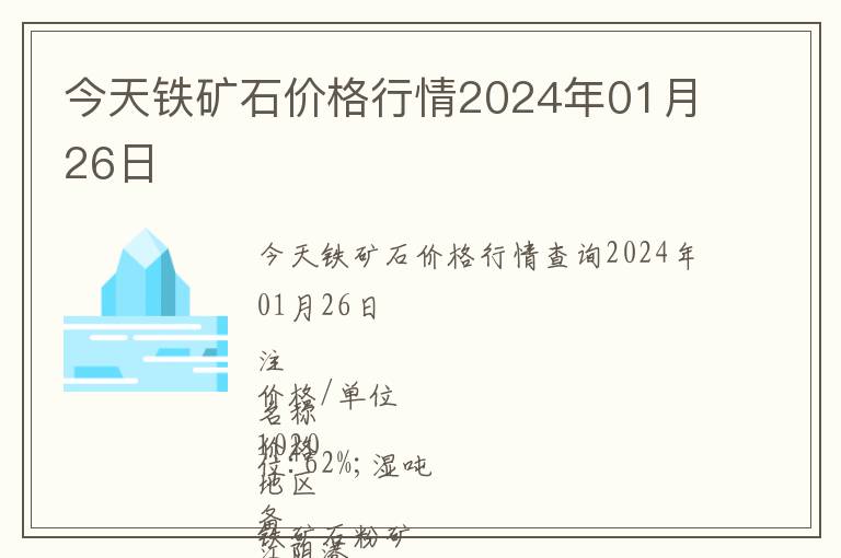 今天鐵礦石價格行情2024年01月26日