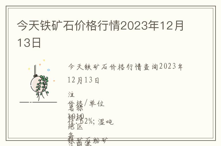 今天鐵礦石價格行情2023年12月13日