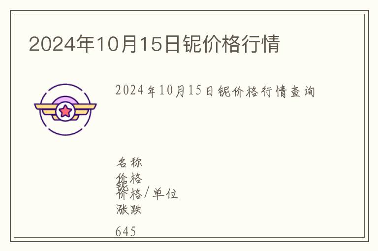 2024年10月15日鈮價格行情