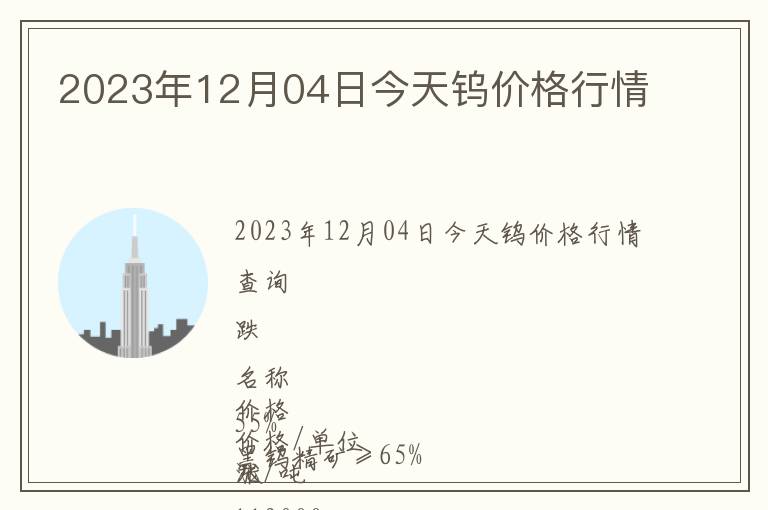2023年12月04日今天鎢價(jià)格行情