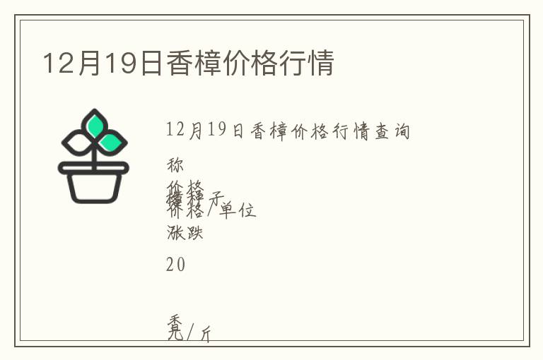 12月19日香樟價格行情