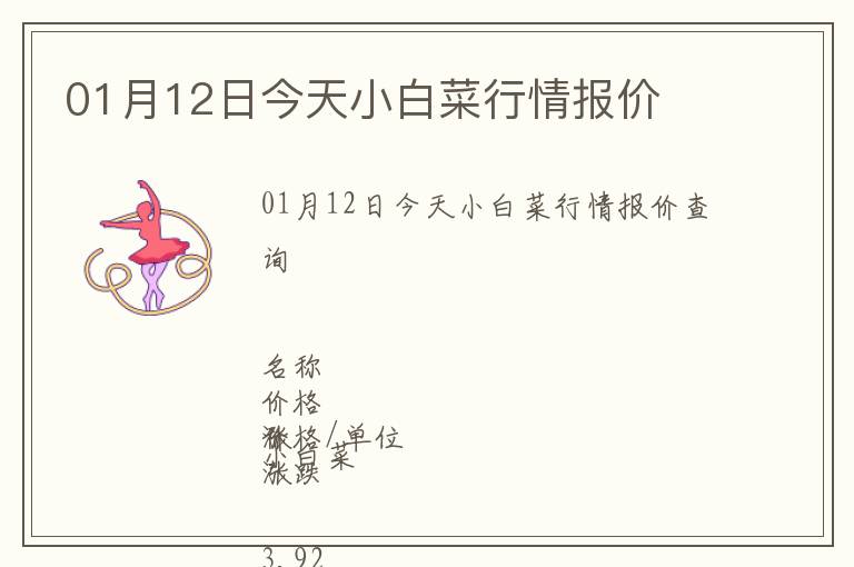 01月12日今天小白菜行情報價