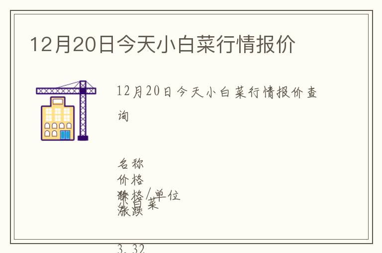 12月20日今天小白菜行情報價