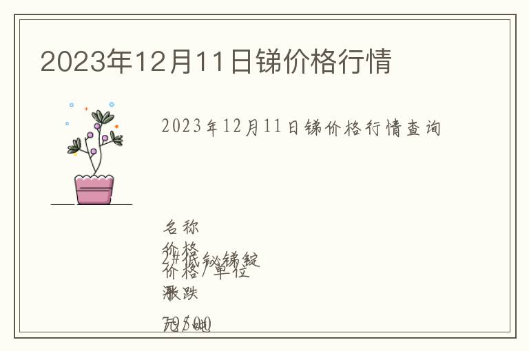 2023年12月11日銻價格行情