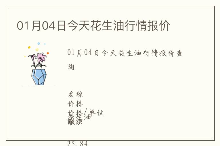 01月04日今天花生油行情報(bào)價(jià)
