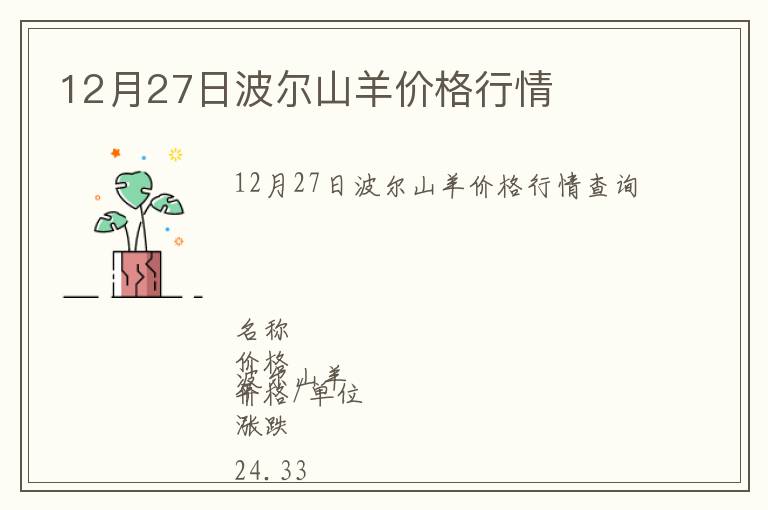 12月27日波爾山羊價格行情