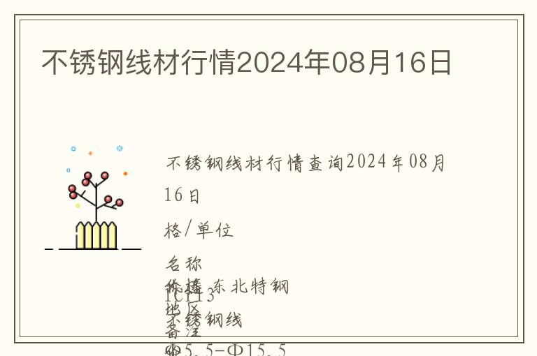 不銹鋼線材行情2024年08月16日