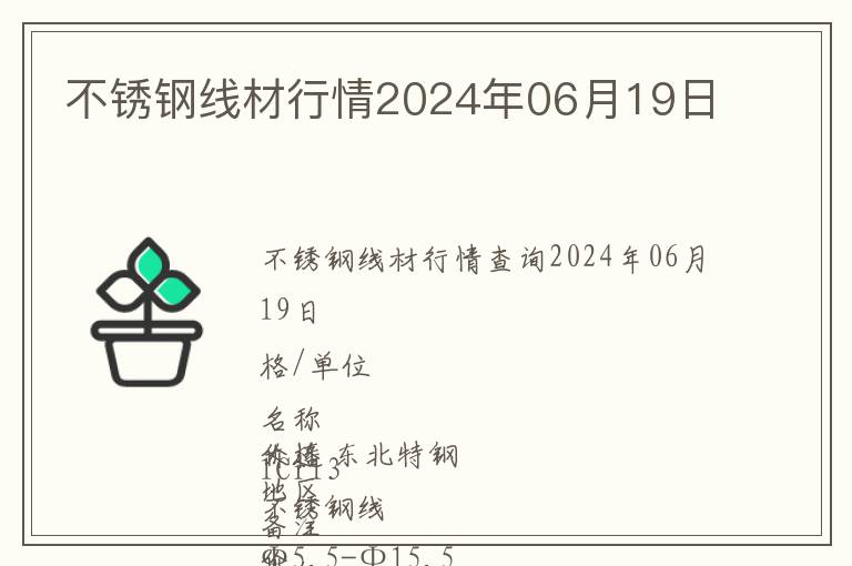 不銹鋼線材行情2024年06月19日