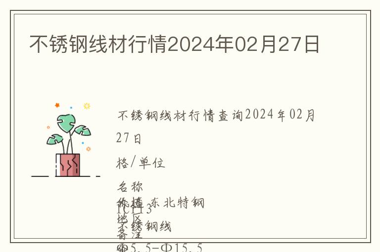 不銹鋼線材行情2024年02月27日