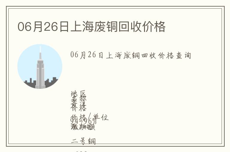 06月26日上海廢銅回收價格