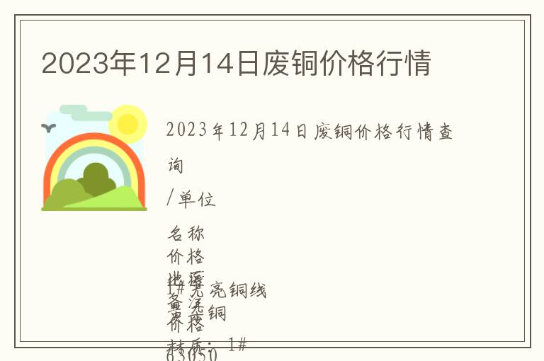 2023年12月14日廢銅價格行情