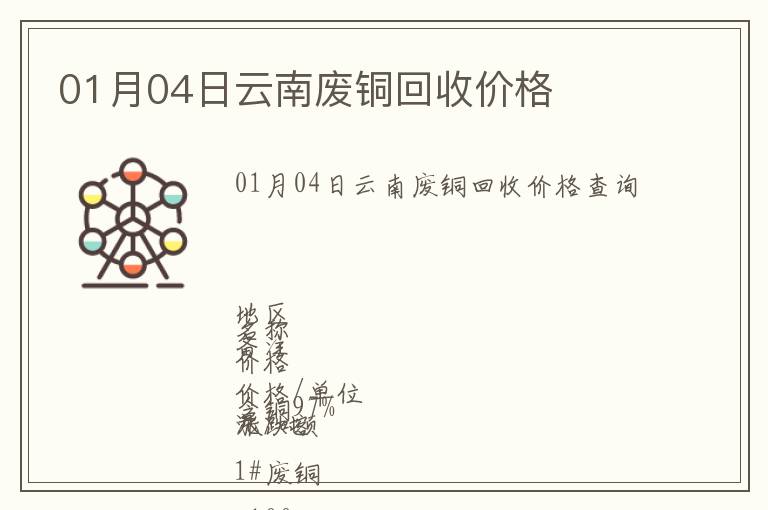 01月04日云南廢銅回收價(jià)格