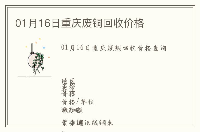 01月16日重慶廢銅回收價格
