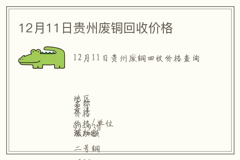 12月11日貴州廢銅回收價格