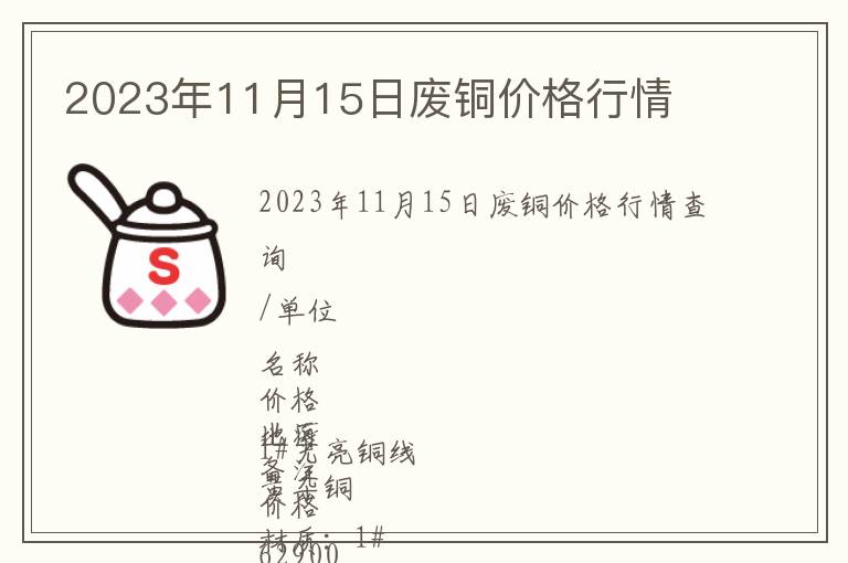 2023年11月15日廢銅價格行情