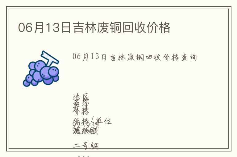06月13日吉林廢銅回收價格