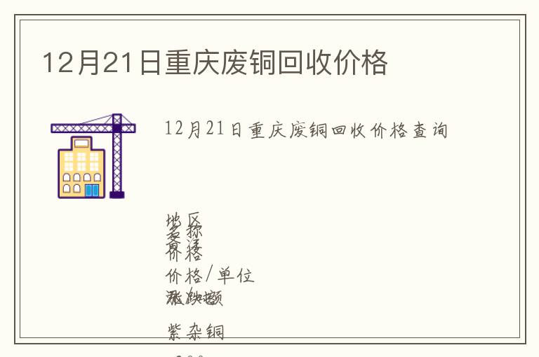 12月21日重慶廢銅回收價格