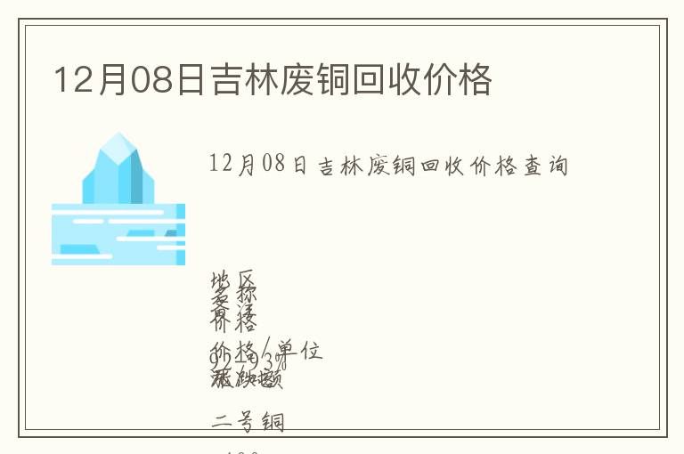 12月08日吉林廢銅回收價(jià)格