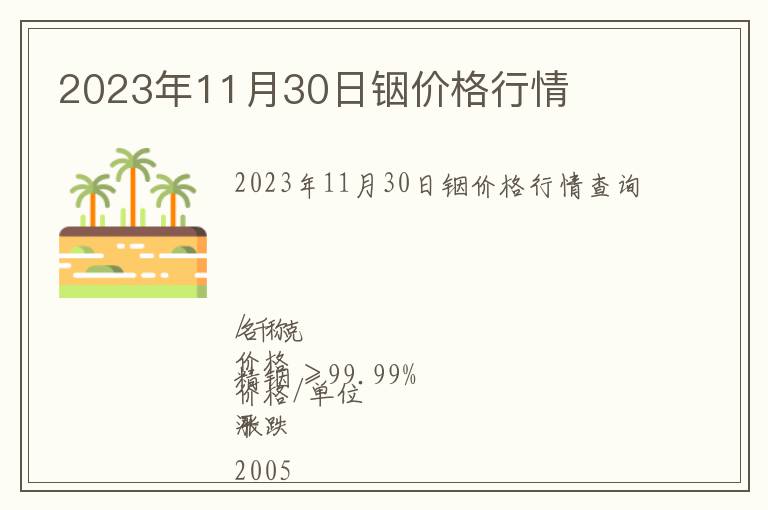 2023年11月30日銦價格行情