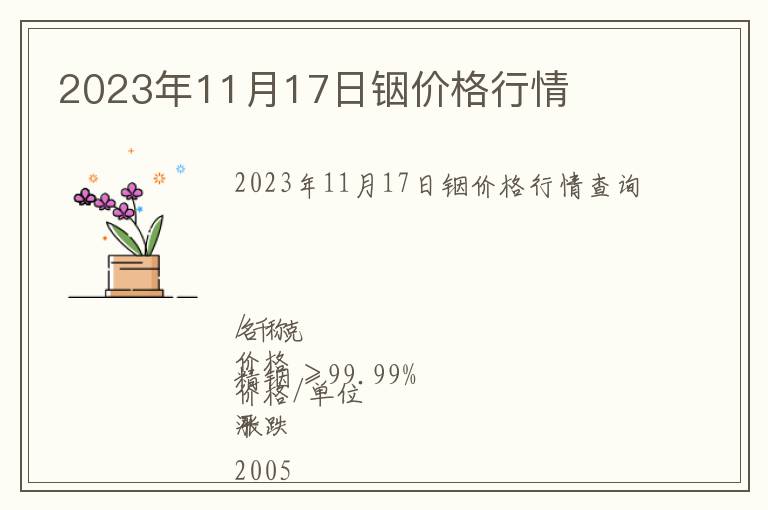 2023年11月17日銦價格行情
