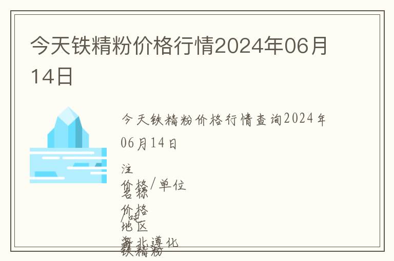 今天鐵精粉價格行情2024年06月14日