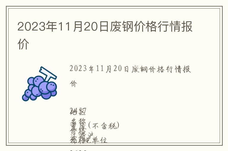 2023年11月20日廢鋼價格行情報價