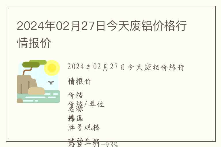 2024年02月27日今天廢鋁價格行情報價